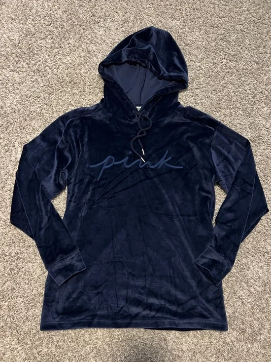 VS Pink Velvet Hoodie & 2 pairs of Lounge Pants Set in Navy and Forest Green - Picture 6 of 11